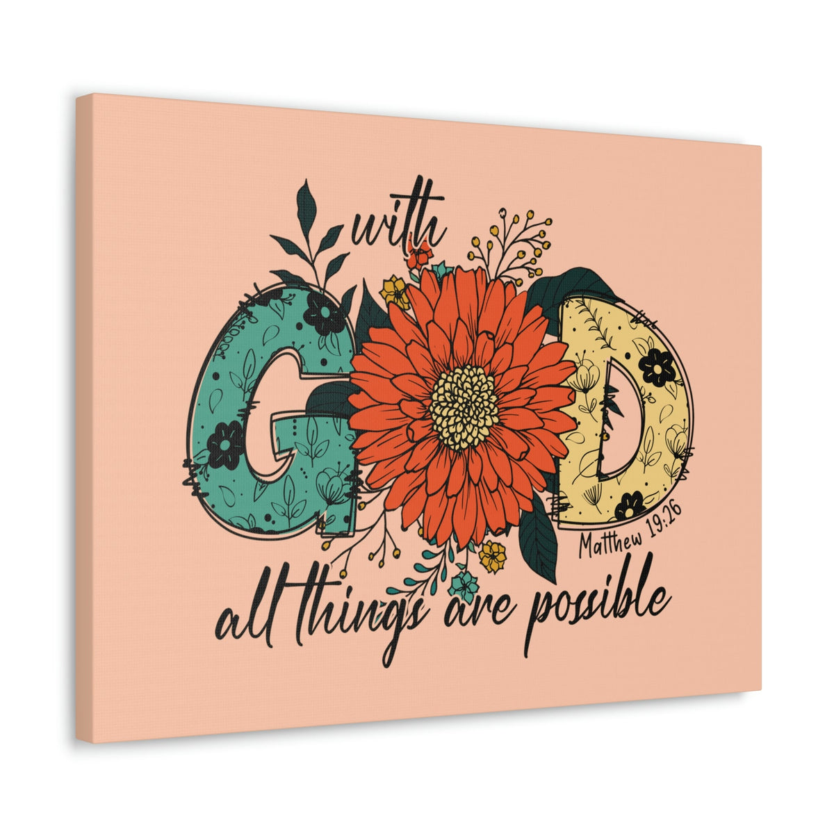 Scripture Walls With God Mark 10:27 Three Flowers Peach Christian Wall Art Bible Verse Print Ready to Hang Unframed-Express Your Love Gifts