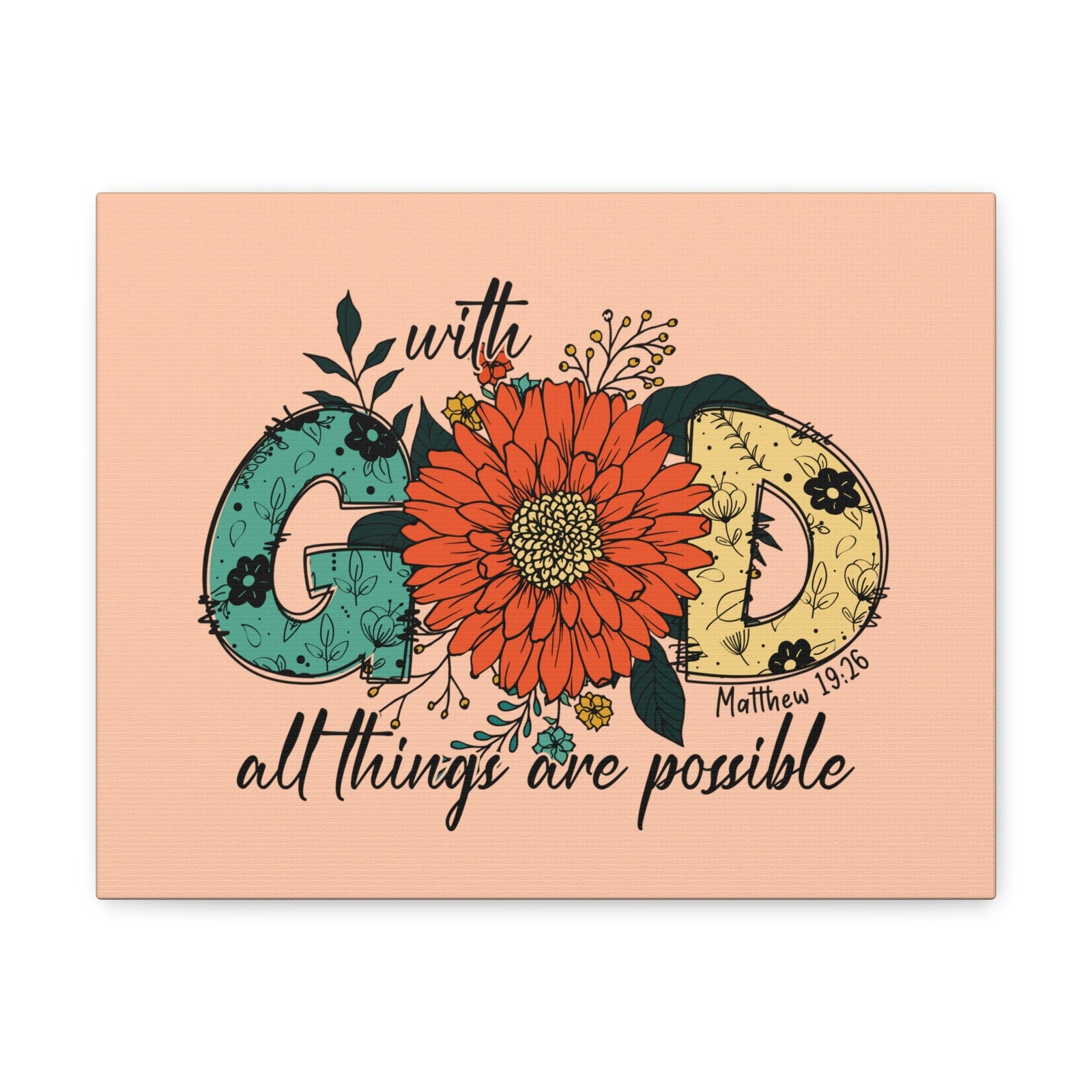 Scripture Walls With God Mark 10:27 Three Flowers Peach Christian Wall Art Bible Verse Print Ready to Hang Unframed-Express Your Love Gifts