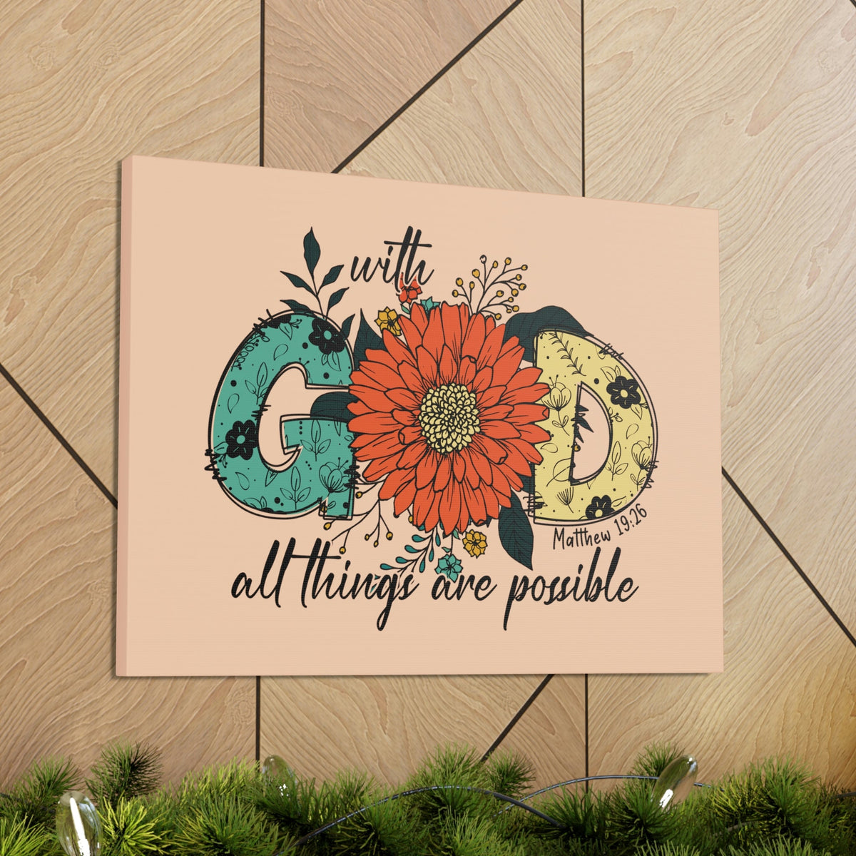 Scripture Walls With God Mark 10:27 Three Flowers Peach Christian Wall Art Bible Verse Print Ready to Hang Unframed-Express Your Love Gifts