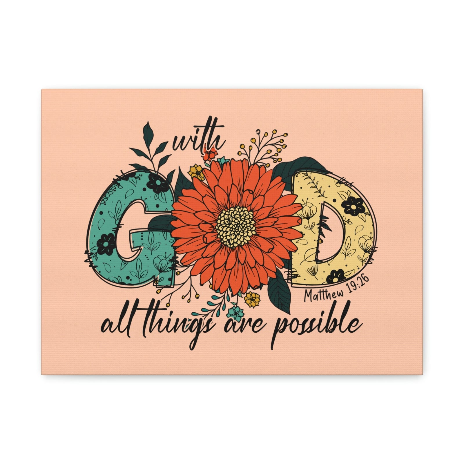 Scripture Walls With God Mark 10:27 Three Flowers Peach Christian Wall Art Bible Verse Print Ready to Hang Unframed-Express Your Love Gifts