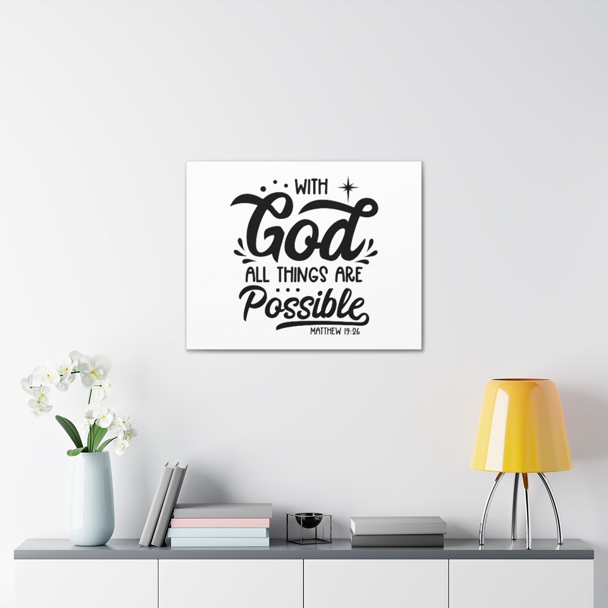 Scripture Walls With God Matthew 19:26 Bible Verse Canvas Christian Wall Art Ready to Hang Unframed-Express Your Love Gifts