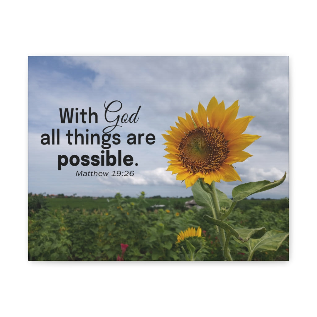 Scripture Walls With God Matthew 19:26 Sunflower Bible Verse Canvas Christian Wall Art Ready to Hang Unframed-Express Your Love Gifts
