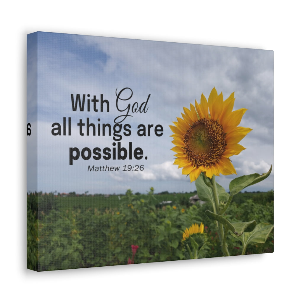 Scripture Walls With God Matthew 19:26 Sunflower Bible Verse Canvas Christian Wall Art Ready to Hang Unframed-Express Your Love Gifts