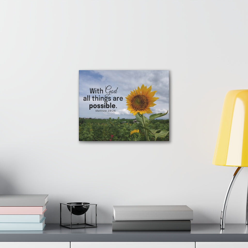 Scripture Walls With God Matthew 19:26 Sunflower Bible Verse Canvas Christian Wall Art Ready to Hang Unframed-Express Your Love Gifts