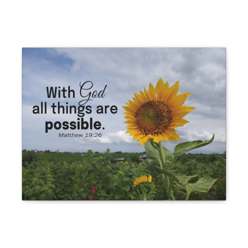 Scripture Walls With God Matthew 19:26 Sunflower Bible Verse Canvas Christian Wall Art Ready to Hang Unframed-Express Your Love Gifts