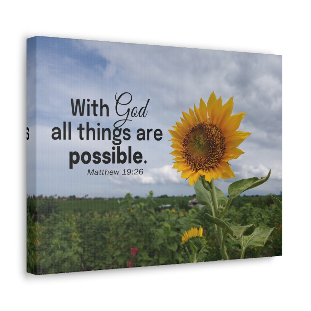 Scripture Walls With God Matthew 19:26 Sunflower Bible Verse Canvas Christian Wall Art Ready to Hang Unframed-Express Your Love Gifts