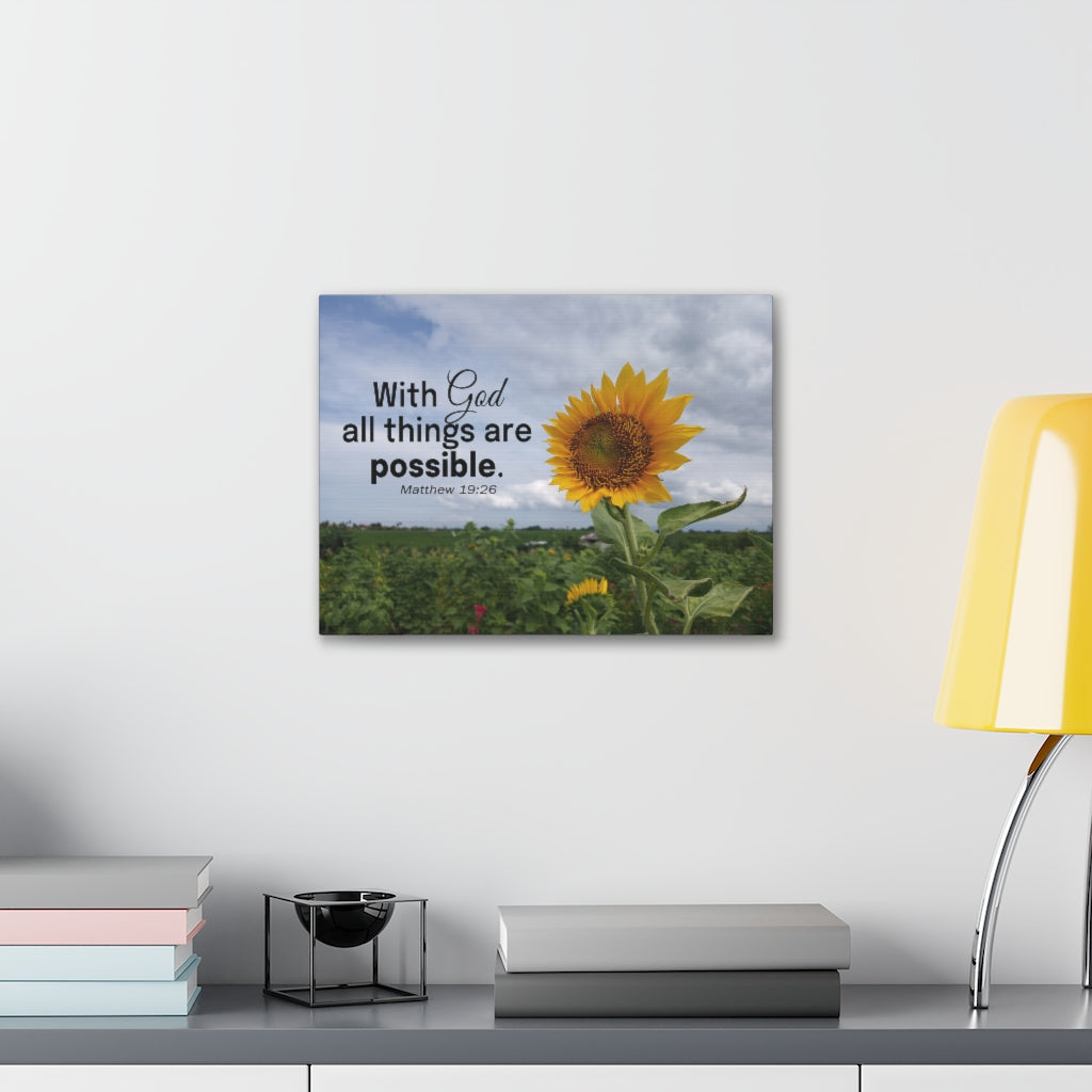 Scripture Walls With God Matthew 19:26 Sunflower Bible Verse Canvas Christian Wall Art Ready to Hang Unframed-Express Your Love Gifts