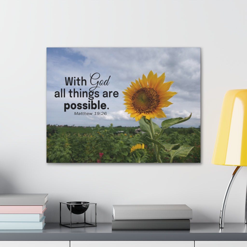Scripture Walls With God Matthew 19:26 Sunflower Bible Verse Canvas Christian Wall Art Ready to Hang Unframed-Express Your Love Gifts