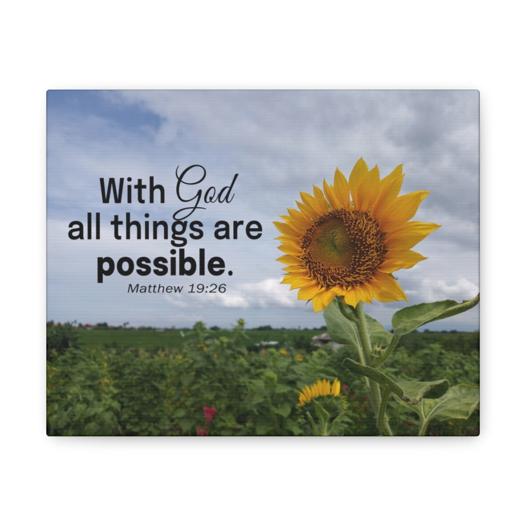Scripture Walls With God Matthew 19:26 Sunflower Bible Verse Canvas Christian Wall Art Ready to Hang Unframed-Express Your Love Gifts