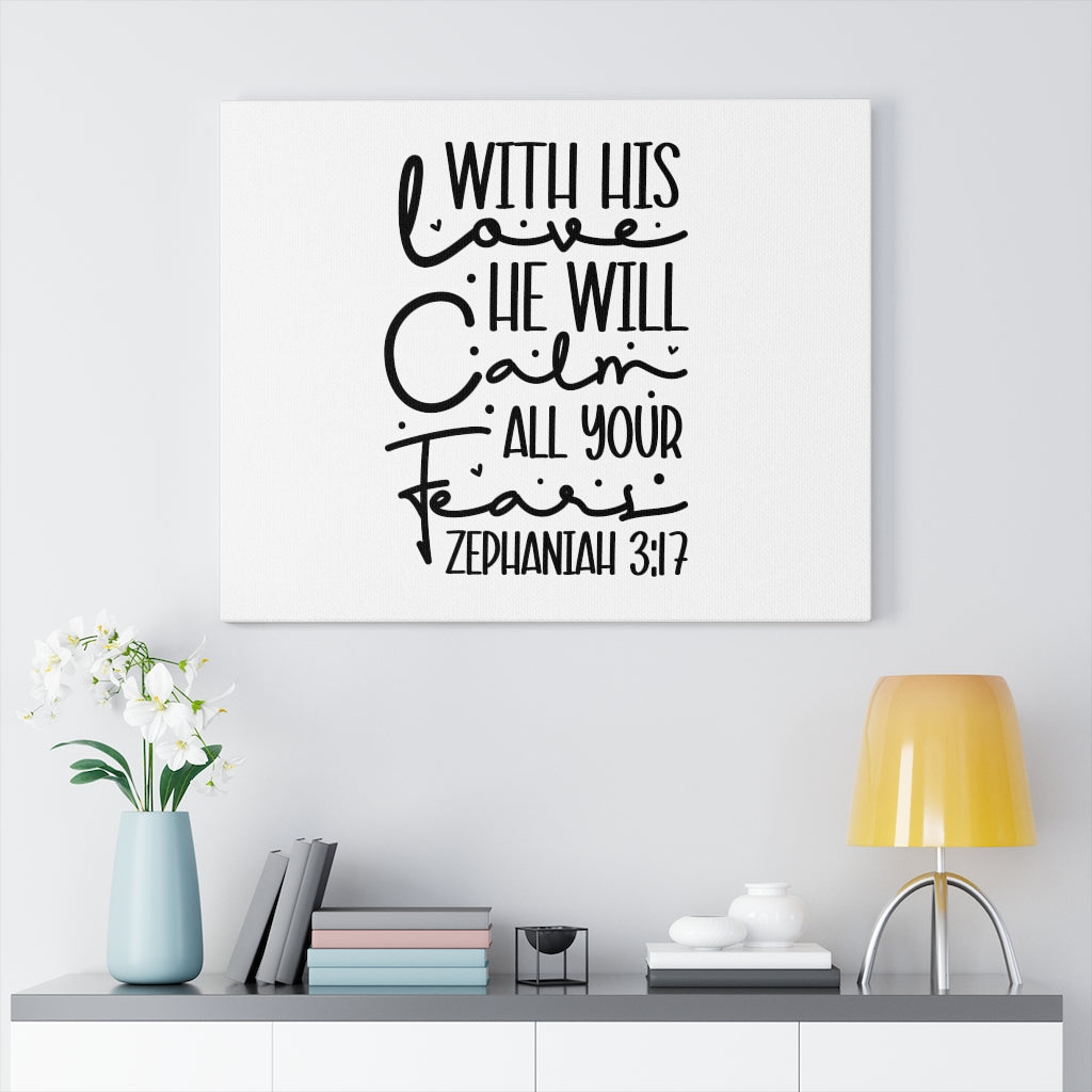 Scripture Walls With His Love Zephaniah 3:17 Bible Verse Canvas Christian Wall Art Ready to Hang Unframed-Express Your Love Gifts