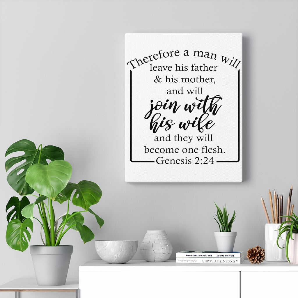 Scripture Walls With His Wife Genesis 2:24 Bible Verse Canvas Christian Wall Art Ready to Hang Unframed-Express Your Love Gifts