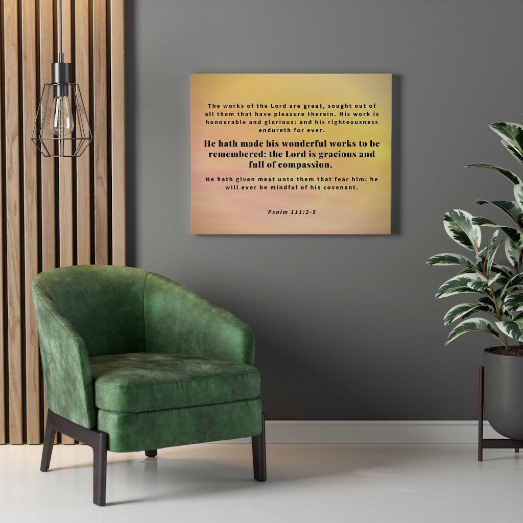 Scripture Walls Wonderful Works Psalm 111:2-5 Bible Verse Canvas Christian Wall Art Ready to Hang Unframed-Express Your Love Gifts