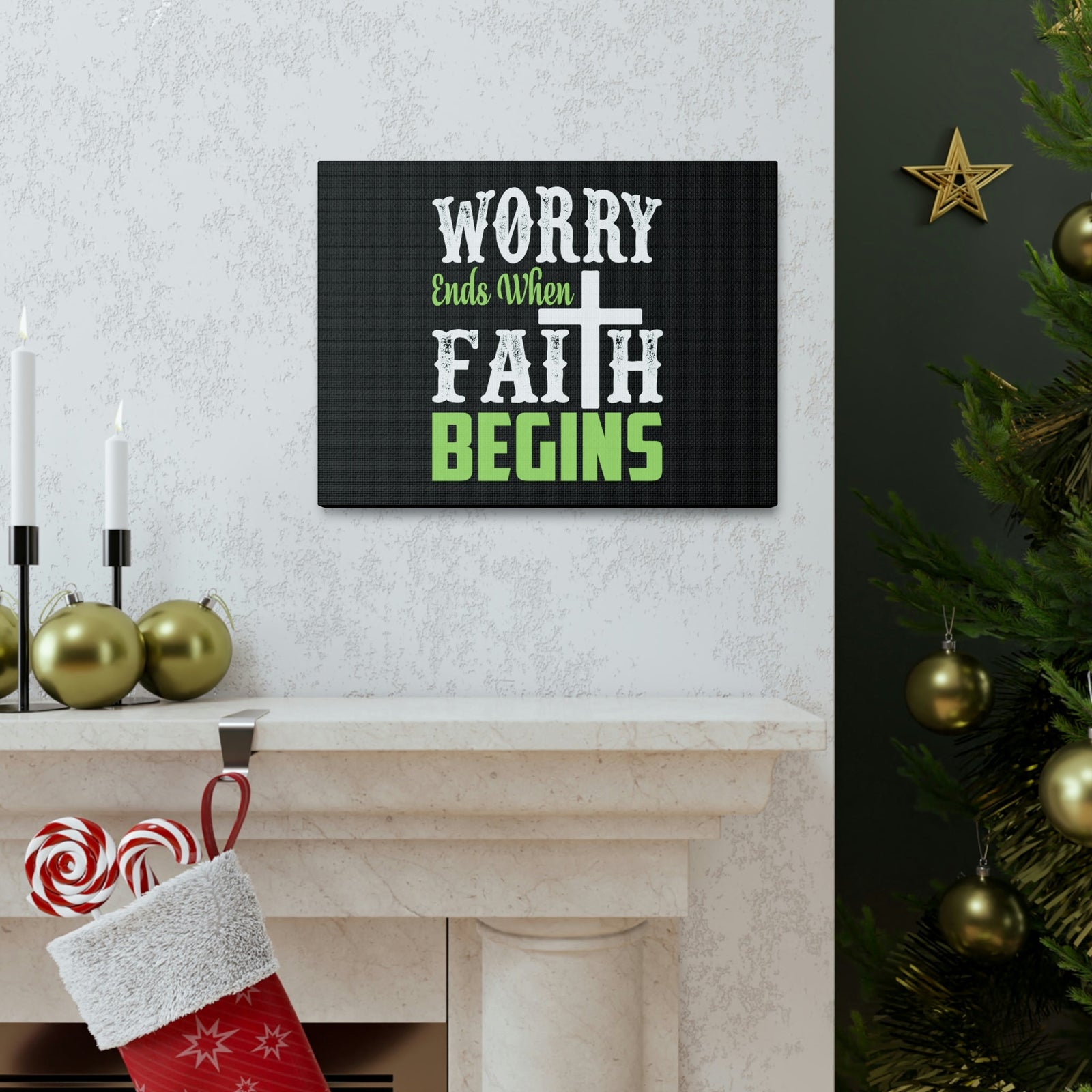 Scripture Walls Worry Ends When Faith Begins 1 Peter 5:7 Green Christian Wall Art Bible Verse Print Ready to Hang Unframed-Express Your Love Gifts