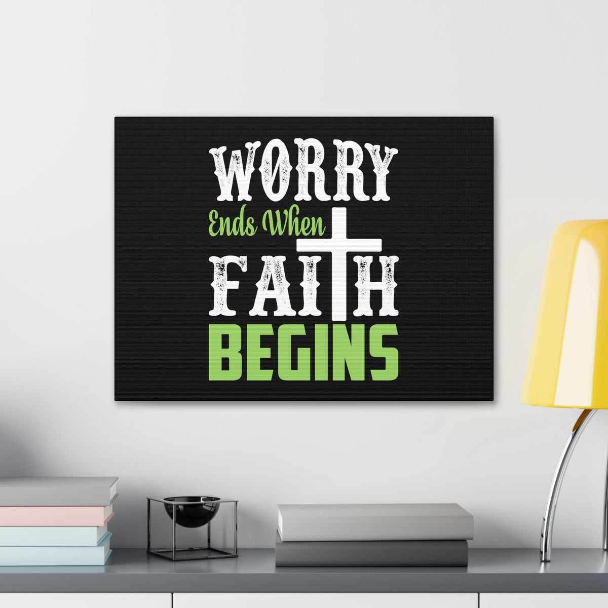 Scripture Walls Worry Ends When Faith Begins 1 Peter 5:7 Green Christian Wall Art Bible Verse Print Ready to Hang Unframed-Express Your Love Gifts