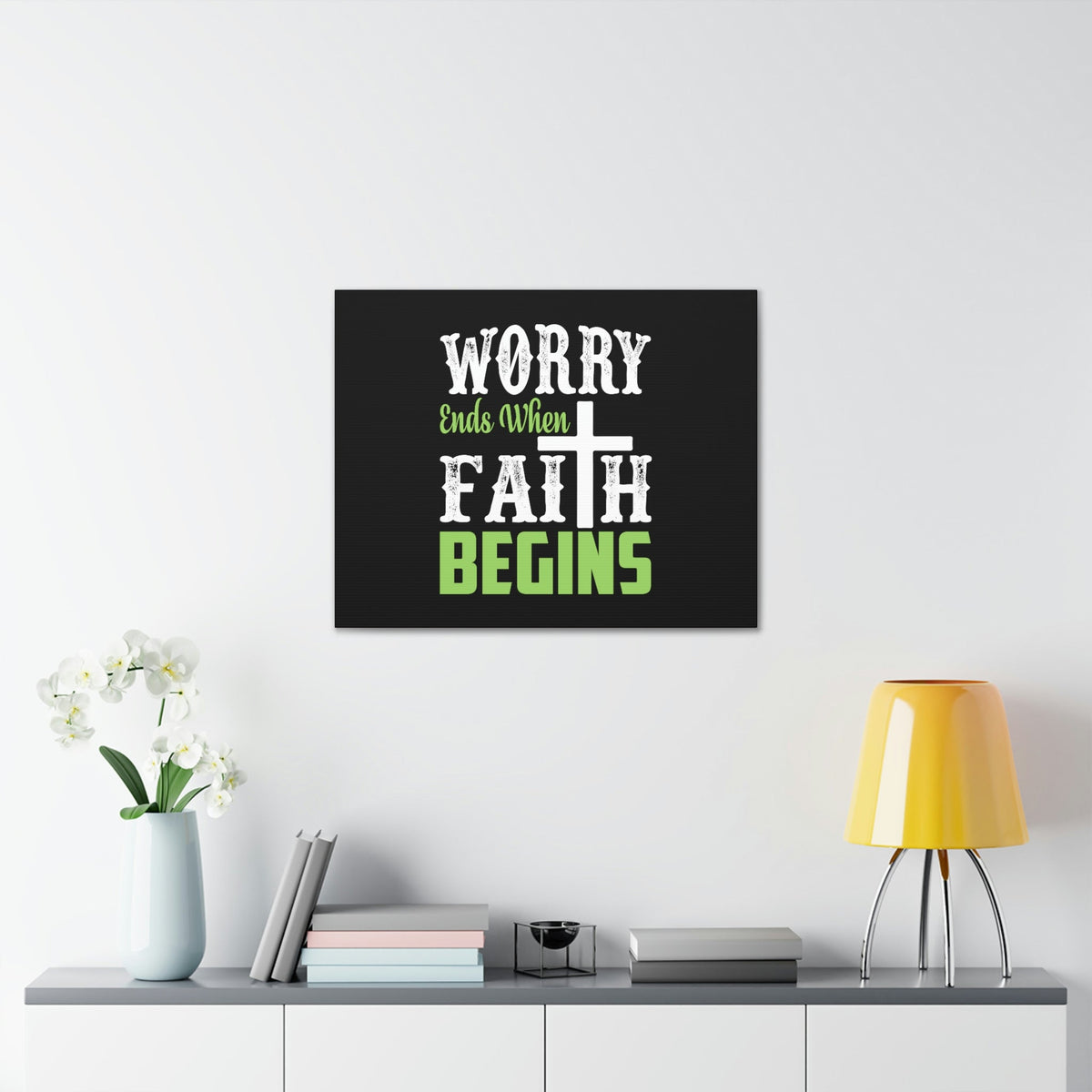Scripture Walls Worry Ends When Faith Begins 1 Peter 5:7 Green Christian Wall Art Bible Verse Print Ready to Hang Unframed-Express Your Love Gifts