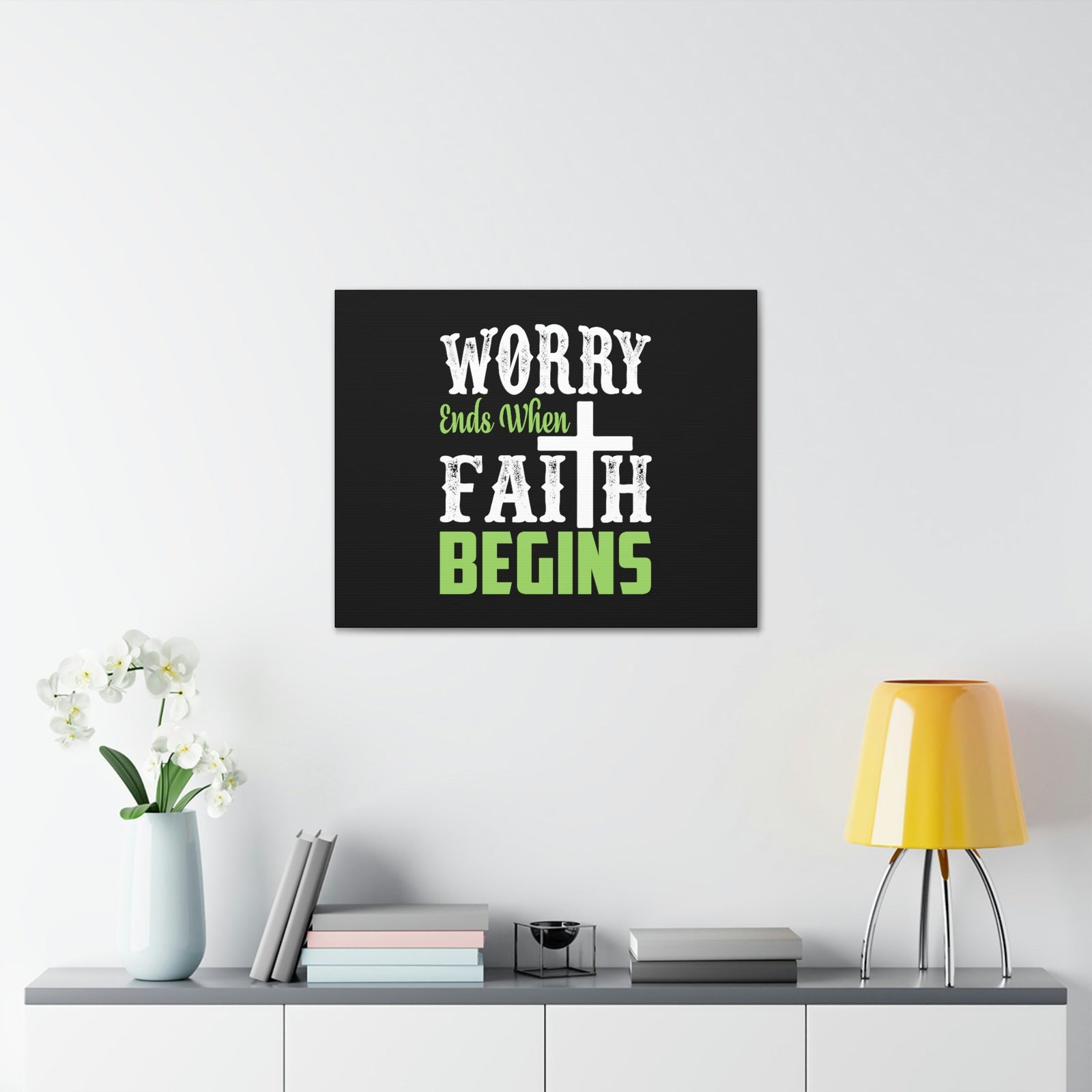 Scripture Walls Worry Ends When Faith Begins 1 Peter 5:7 Green Christian Wall Art Bible Verse Print Ready to Hang Unframed-Express Your Love Gifts