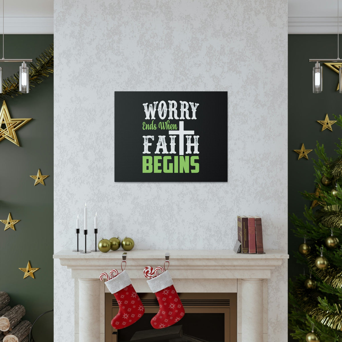 Scripture Walls Worry Ends When Faith Begins 1 Peter 5:7 Green Christian Wall Art Bible Verse Print Ready to Hang Unframed-Express Your Love Gifts