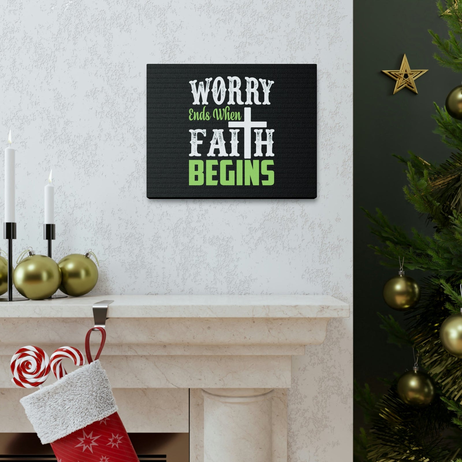 Scripture Walls Worry Ends When Faith Begins 1 Peter 5:7 Green Christian Wall Art Bible Verse Print Ready to Hang Unframed-Express Your Love Gifts