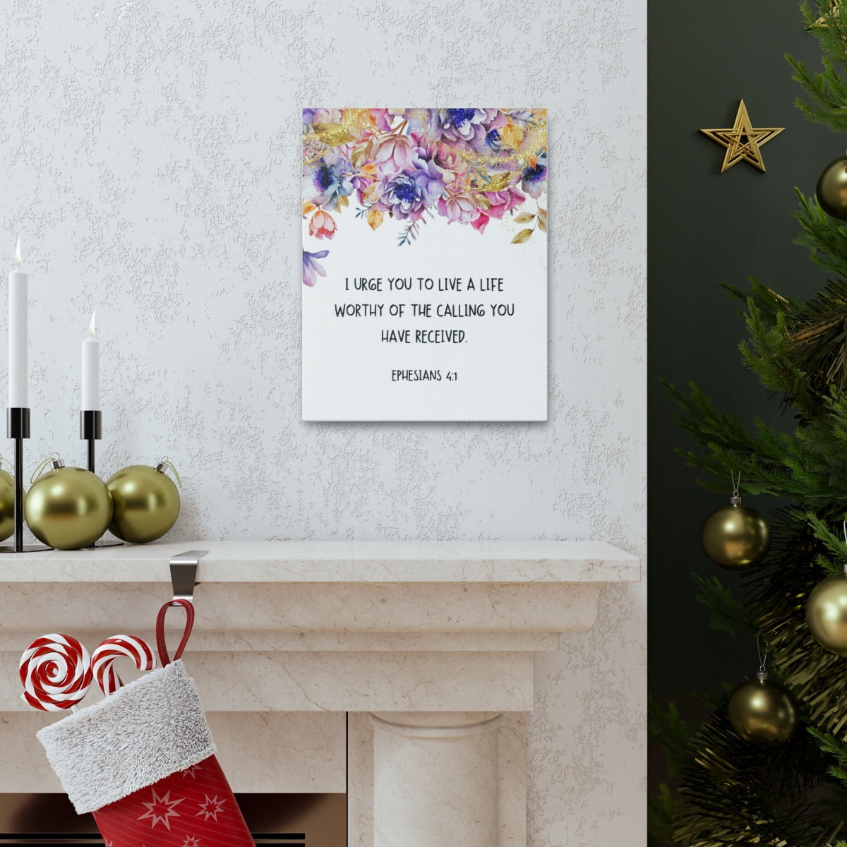 Scripture Walls Worthy Of The Calling Ephesians 4:1 Floral Bible Verse Canvas Christian Wall Art Ready to Hang Unframed-Express Your Love Gifts
