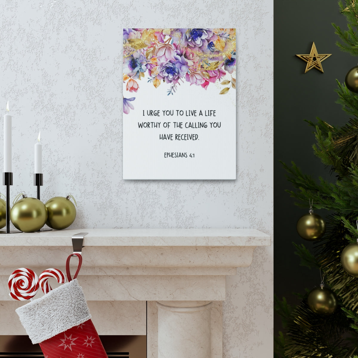 Scripture Walls Worthy Of The Calling Ephesians 4:1 Floral Bible Verse Canvas Christian Wall Art Ready to Hang Unframed-Express Your Love Gifts