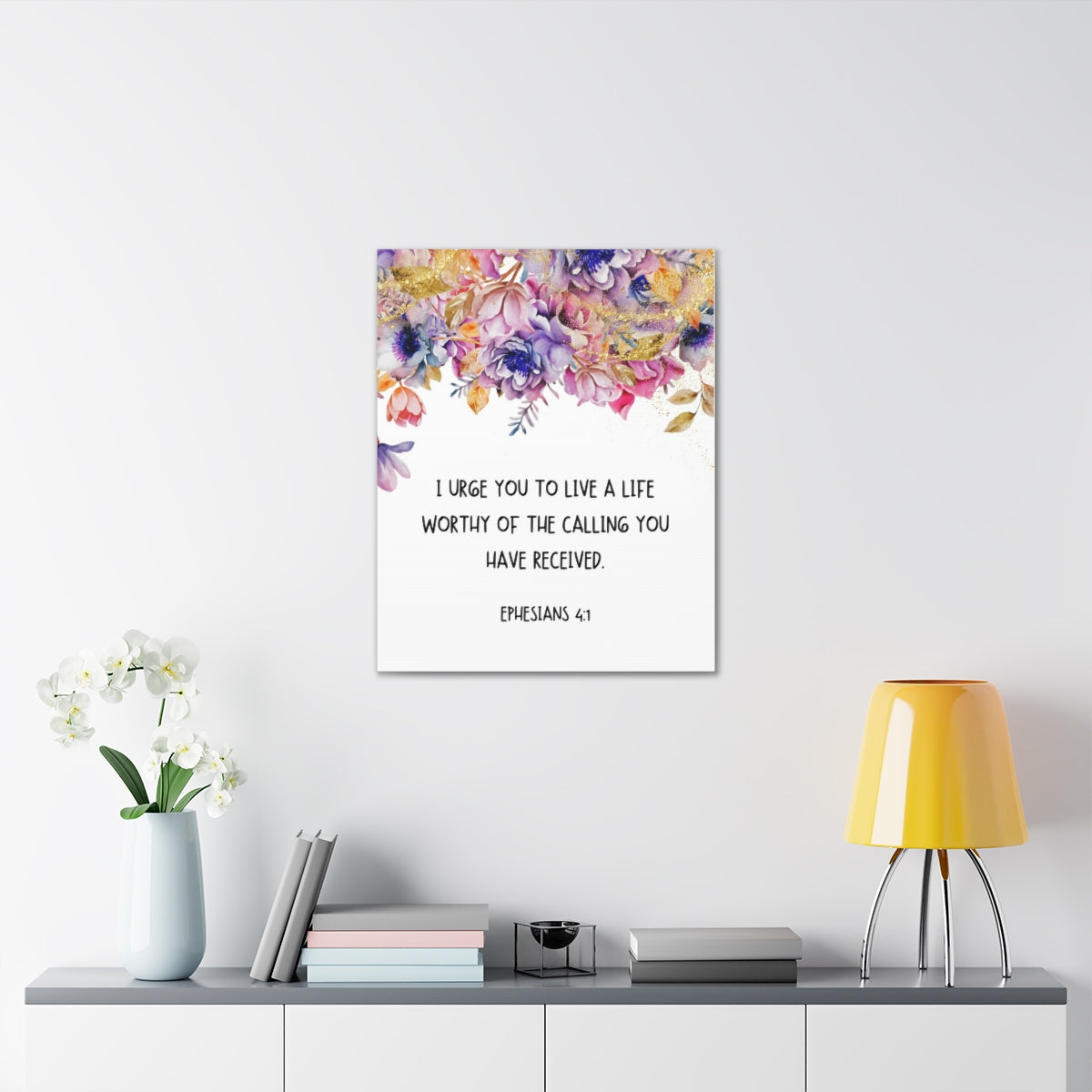 Scripture Walls Worthy Of The Calling Ephesians 4:1 Floral Bible Verse Canvas Christian Wall Art Ready to Hang Unframed-Express Your Love Gifts