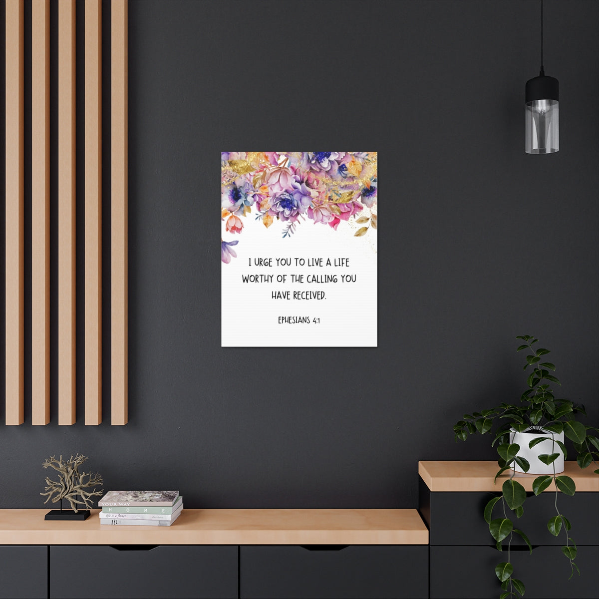 Scripture Walls Worthy Of The Calling Ephesians 4:1 Floral Bible Verse Canvas Christian Wall Art Ready to Hang Unframed-Express Your Love Gifts