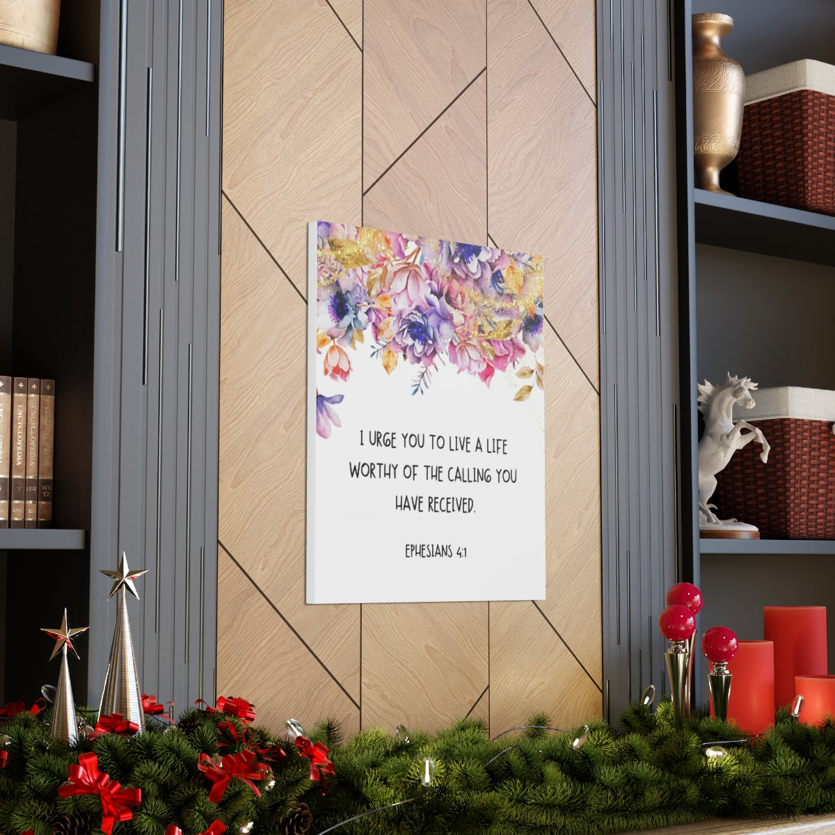 Scripture Walls Worthy Of The Calling Ephesians 4:1 Floral Bible Verse Canvas Christian Wall Art Ready to Hang Unframed-Express Your Love Gifts