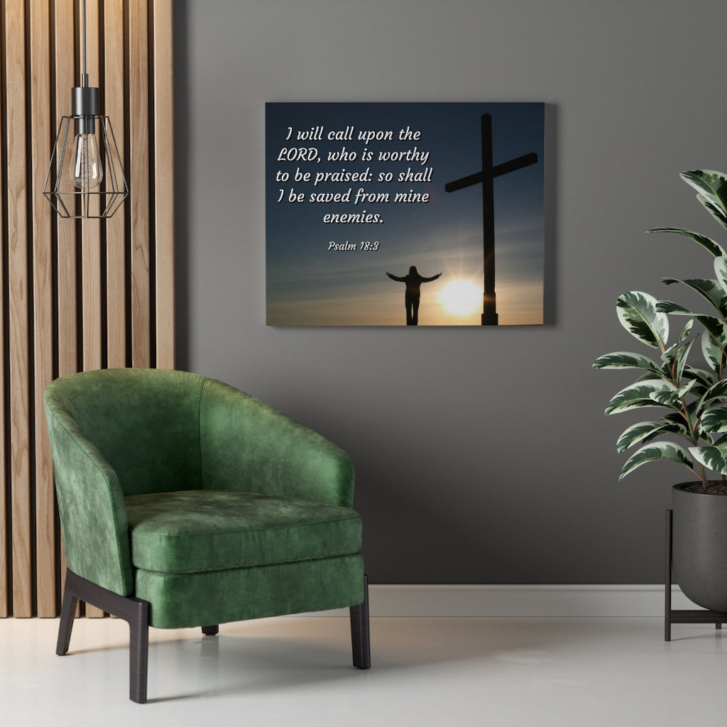 Scripture Walls Worthy Psalm 18:3 Bible Verse Canvas Christian Wall Art Ready to Hang Unframed-Express Your Love Gifts