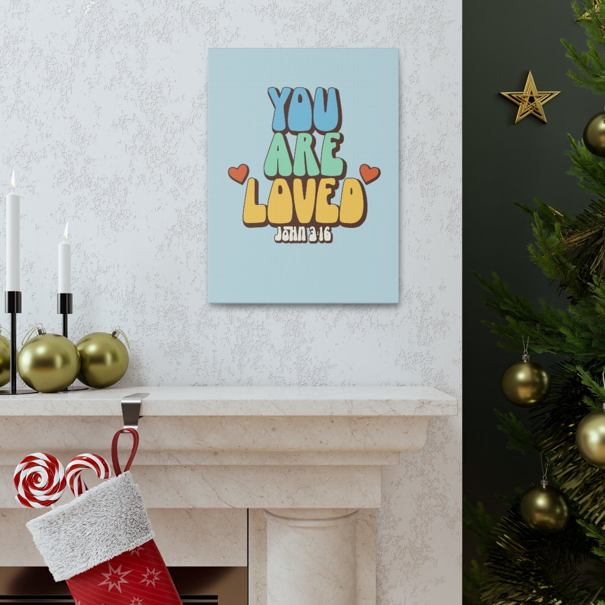 Scripture Walls You Are Loved John 3:16 Light Blue Bible Verse Canvas Christian Wall Art Ready to Hang Unframed-Express Your Love Gifts