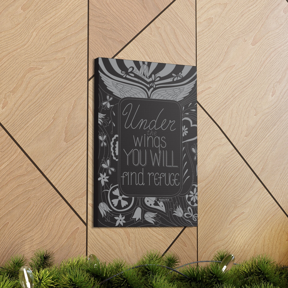 Scripture Walls You Will Find Refuge Psalm 91:4 Dark Bible Verse Canvas Christian Wall Art Ready to Hang Unframed-Express Your Love Gifts