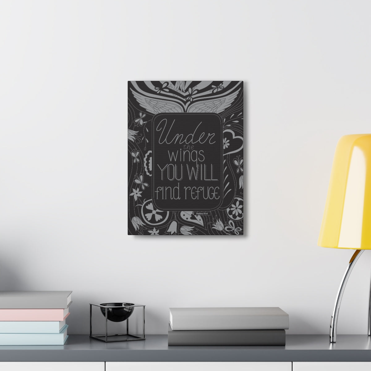 Scripture Walls You Will Find Refuge Psalm 91:4 Dark Bible Verse Canvas Christian Wall Art Ready to Hang Unframed-Express Your Love Gifts