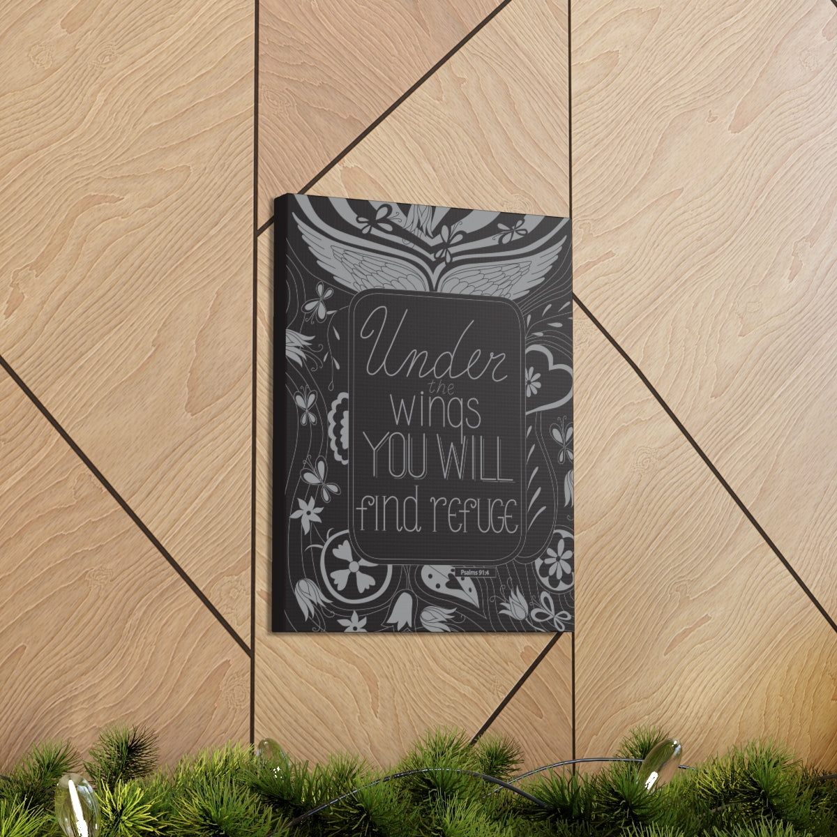 Scripture Walls You Will Find Refuge Psalm 91:4 Dark Bible Verse Canvas Christian Wall Art Ready to Hang Unframed-Express Your Love Gifts