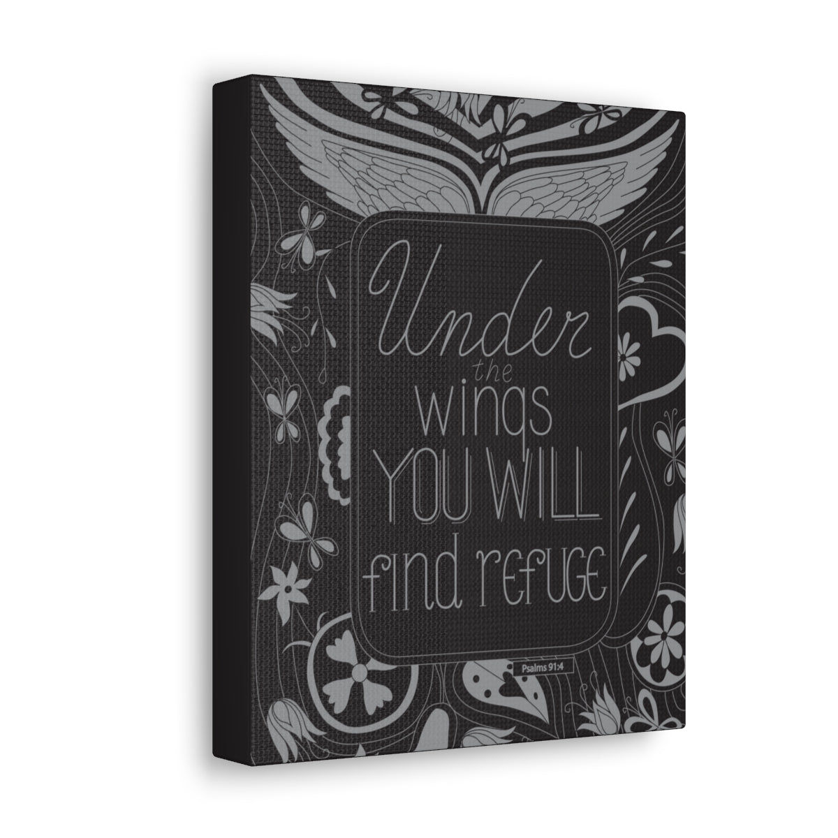 Scripture Walls You Will Find Refuge Psalm 91:4 Dark Bible Verse Canvas Christian Wall Art Ready to Hang Unframed-Express Your Love Gifts