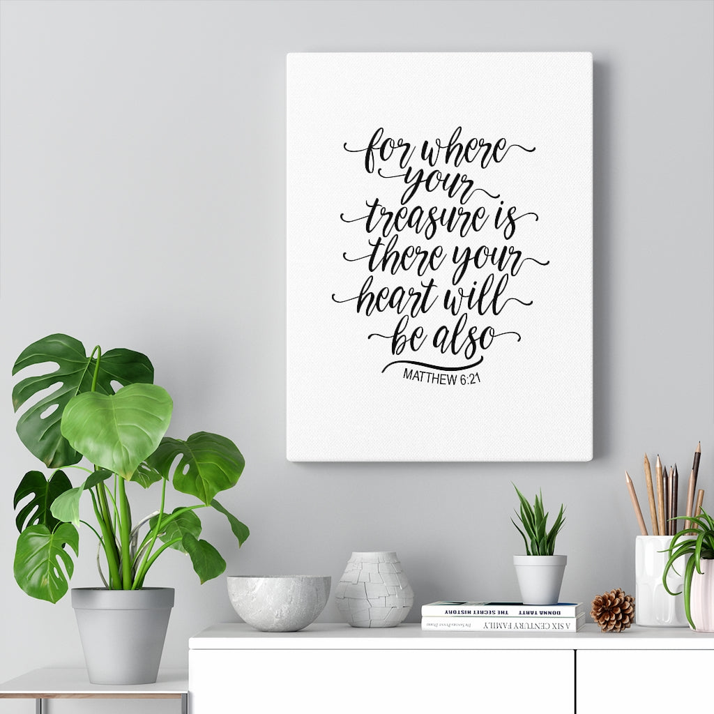 Scripture Walls Your Heart Matthew 6:21 Bible Verse Canvas Christian Wall Art Ready to Hang Unframed-Express Your Love Gifts
