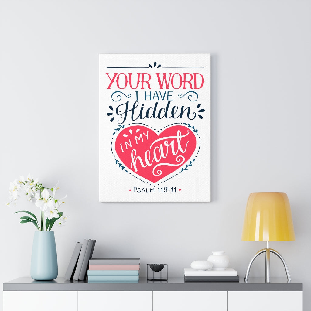 Scripture Walls Your Word Psalm 119:11 Red Heart Bible Verse Canvas Christian Wall Art Ready to Hang Unframed-Express Your Love Gifts