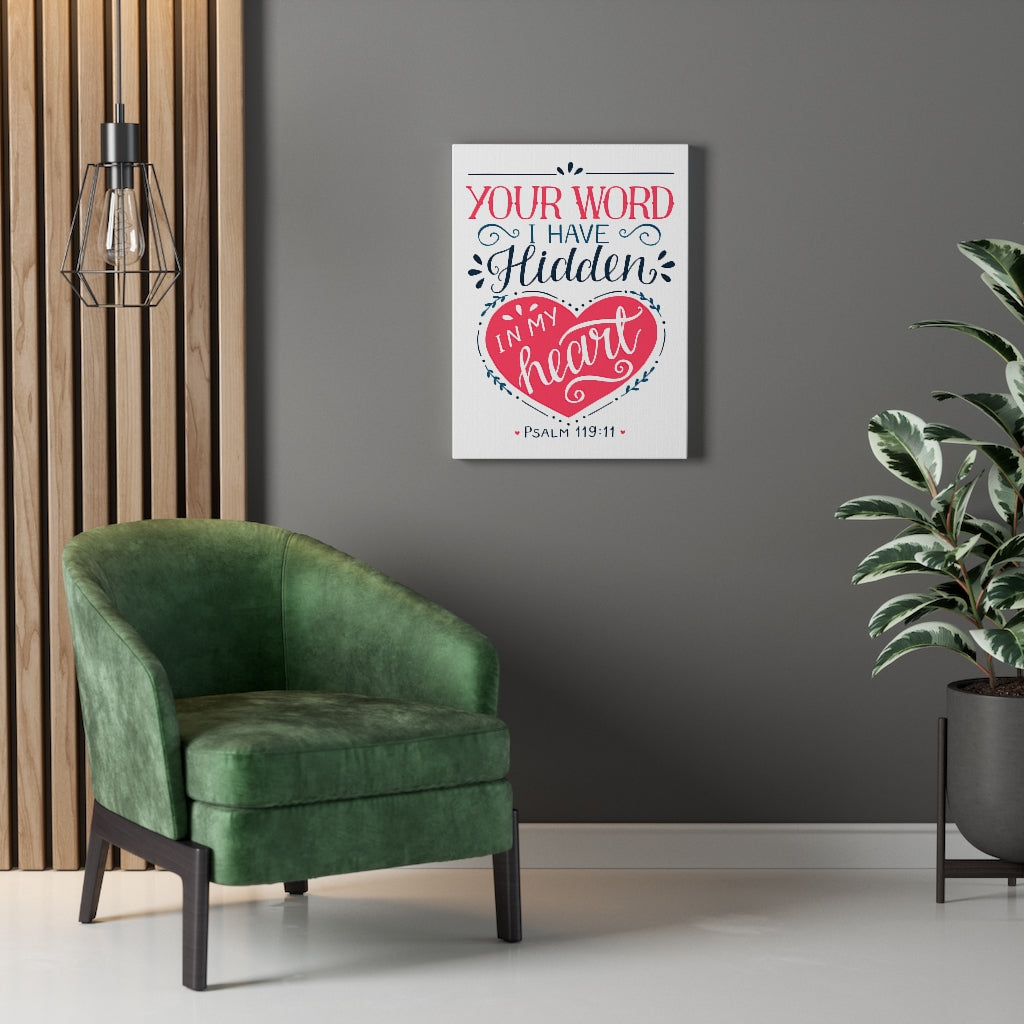 Scripture Walls Your Word Psalm 119:11 Red Heart Bible Verse Canvas Christian Wall Art Ready to Hang Unframed-Express Your Love Gifts