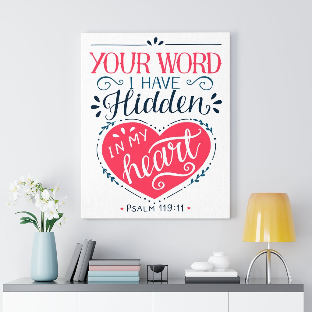 Scripture Walls Your Word Psalm 119:11 Red Heart Bible Verse Canvas Christian Wall Art Ready to Hang Unframed-Express Your Love Gifts