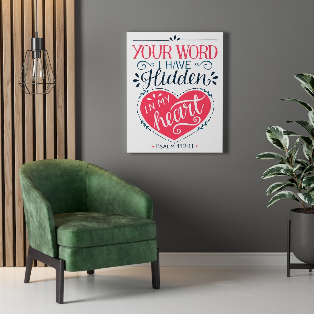 Scripture Walls Your Word Psalm 119:11 Red Heart Bible Verse Canvas Christian Wall Art Ready to Hang Unframed-Express Your Love Gifts