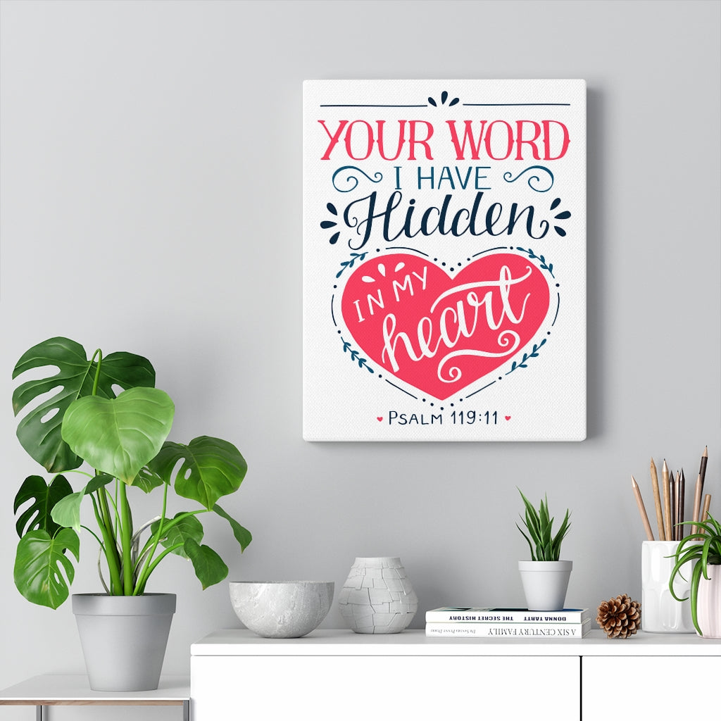 Scripture Walls Your Word Psalm 119:11 Red Heart Bible Verse Canvas Christian Wall Art Ready to Hang Unframed-Express Your Love Gifts