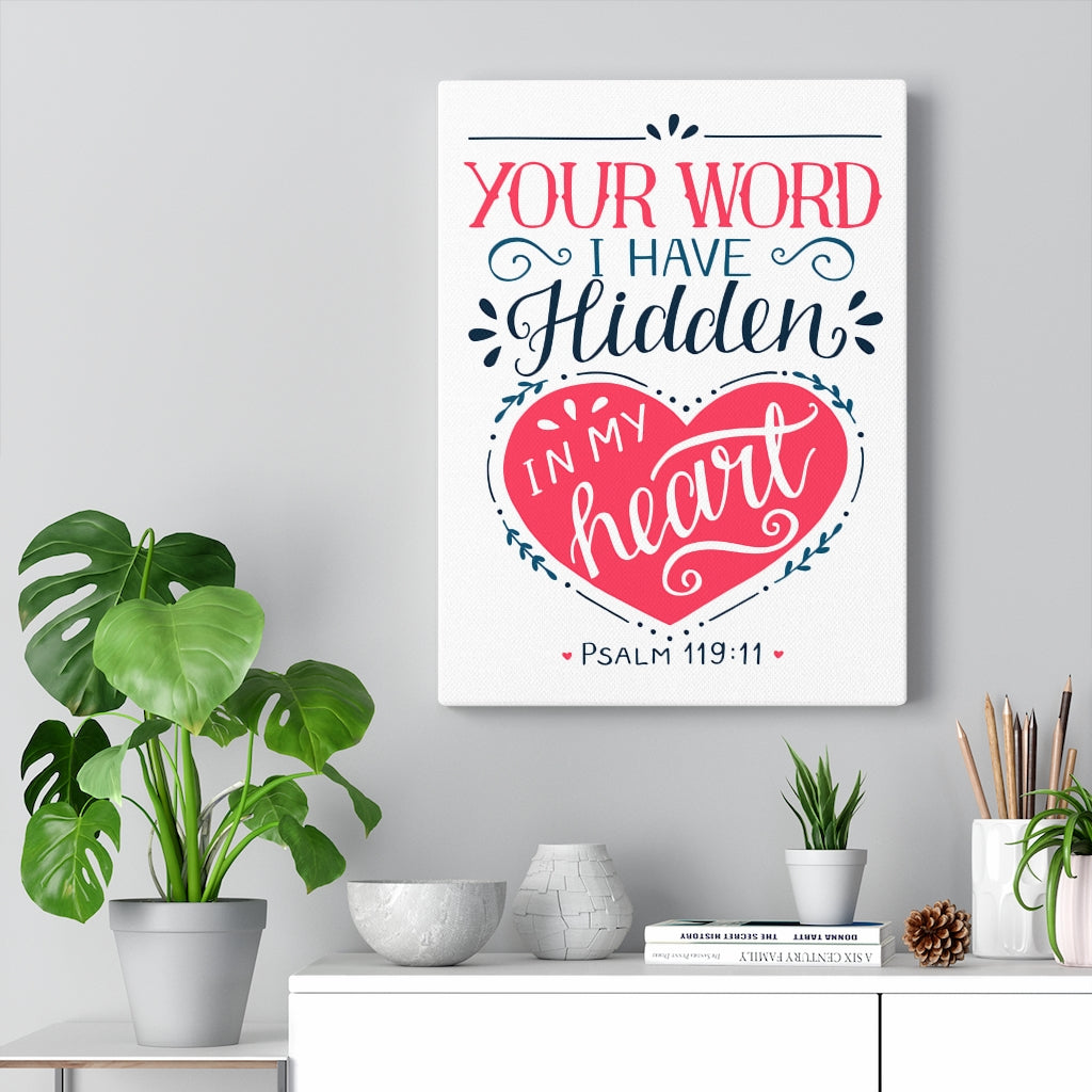 Scripture Walls Your Word Psalm 119:11 Red Heart Bible Verse Canvas Christian Wall Art Ready to Hang Unframed-Express Your Love Gifts