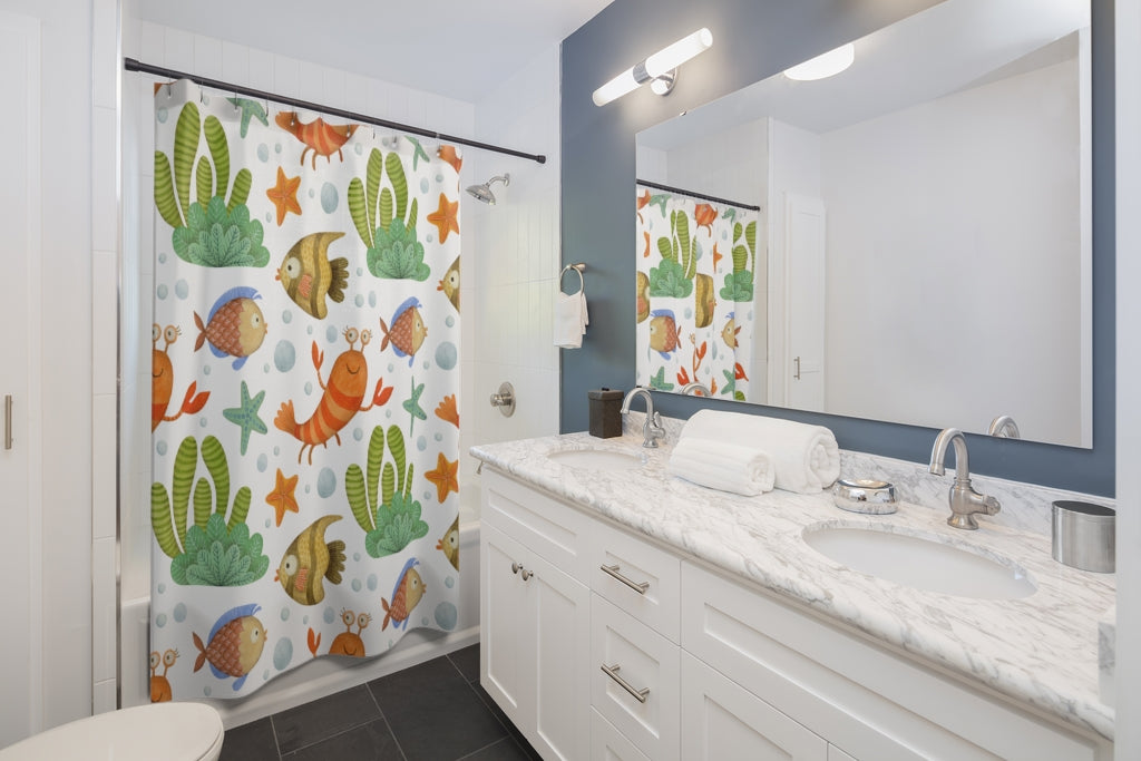 Sea Friend Shrimps Stylish Design 71" x 74" Elegant Waterproof Shower Curtain for a Spa-like Bathroom Paradise Exceptional Craftsmanship-Express Your Love Gifts