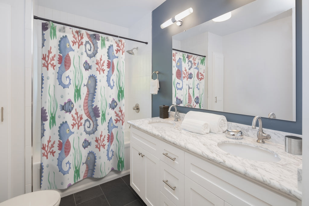 Seahorse Fish Ocean Stylish Design 71" x 74" Elegant Waterproof Shower Curtain for a Spa-like Bathroom Paradise Exceptional Craftsmanship-Express Your Love Gifts