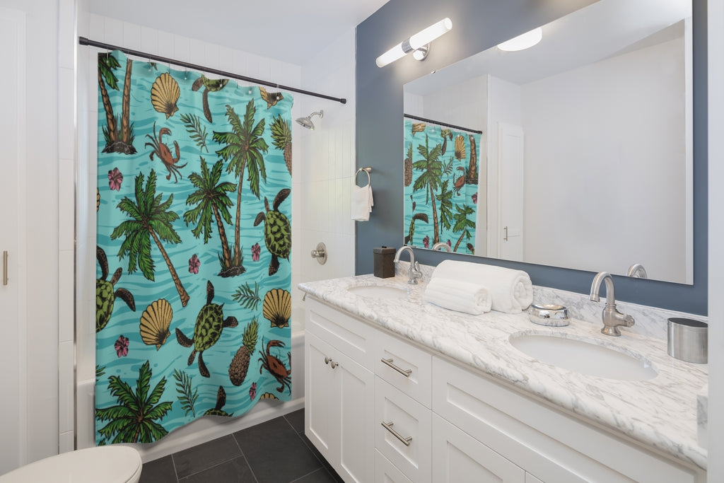 Seashells Crabs Pineapples Stylish Design 71" x 74" Elegant Waterproof Shower Curtain for a Spa-like Bathroom Paradise Exceptional Craftsmanship-Express Your Love Gifts