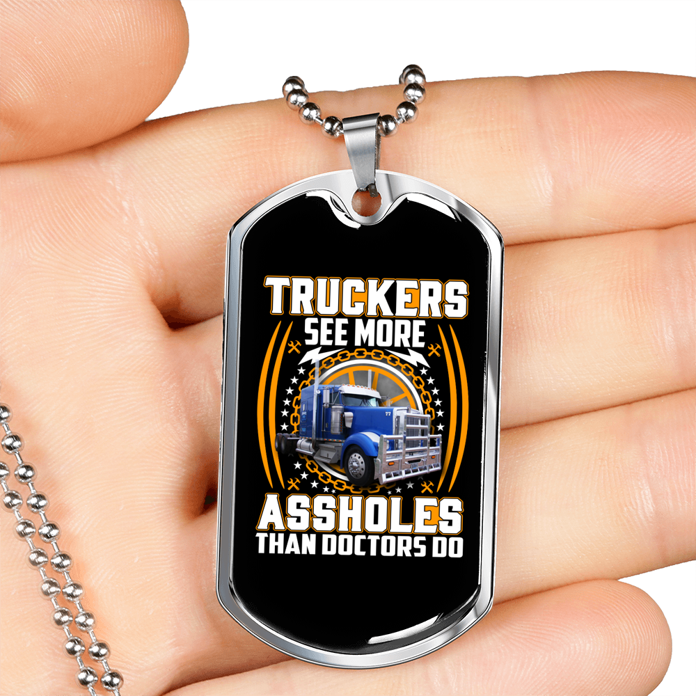 See More Than Doctors Trucker Dog Tag Stainless Steel or 18k Gold 24" Chain-Express Your Love Gifts