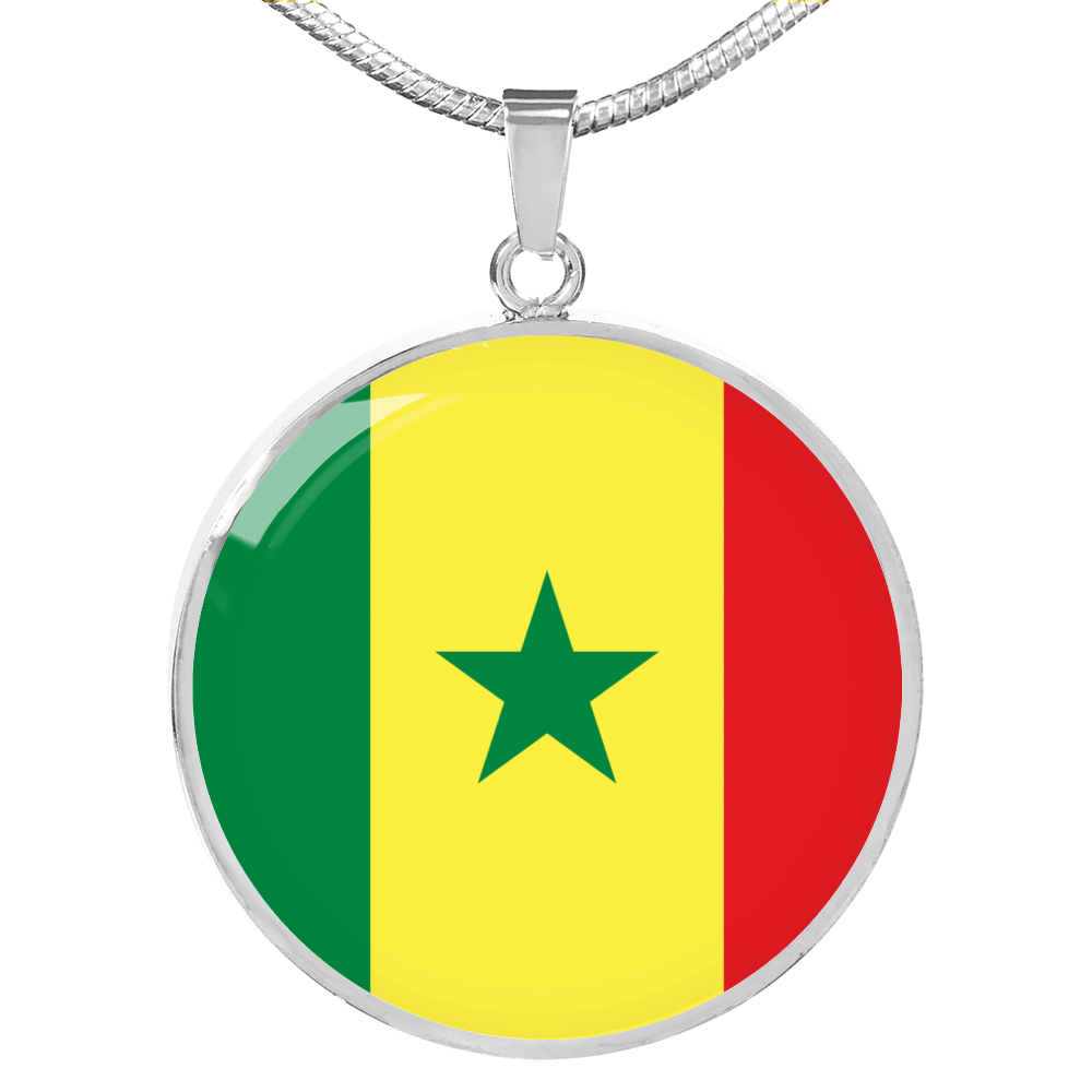 Senegal Flag Necklace Circle Pendant Stainless Steel or 18k Gold 18-22"-Express Your Love Gifts