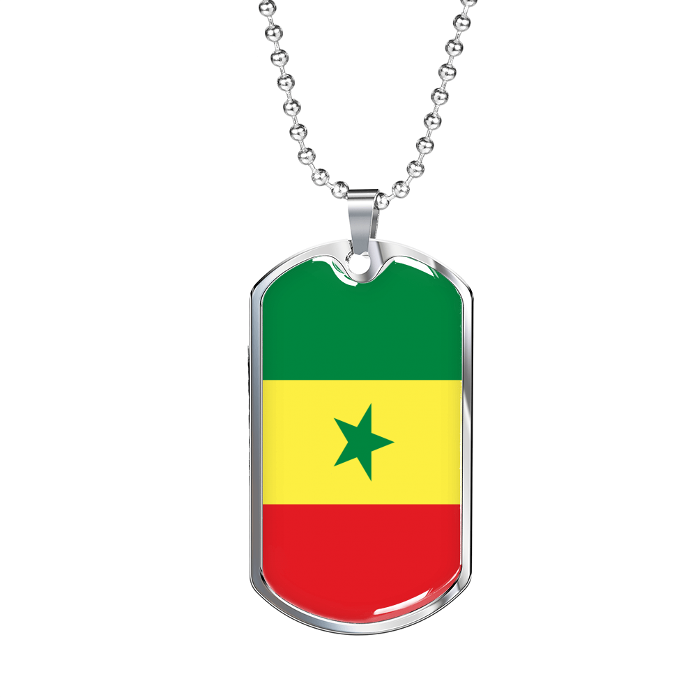 Senegal Flag Necklace Stainless Steel or 18k Gold Dog Tag 24" Chain-Express Your Love Gifts
