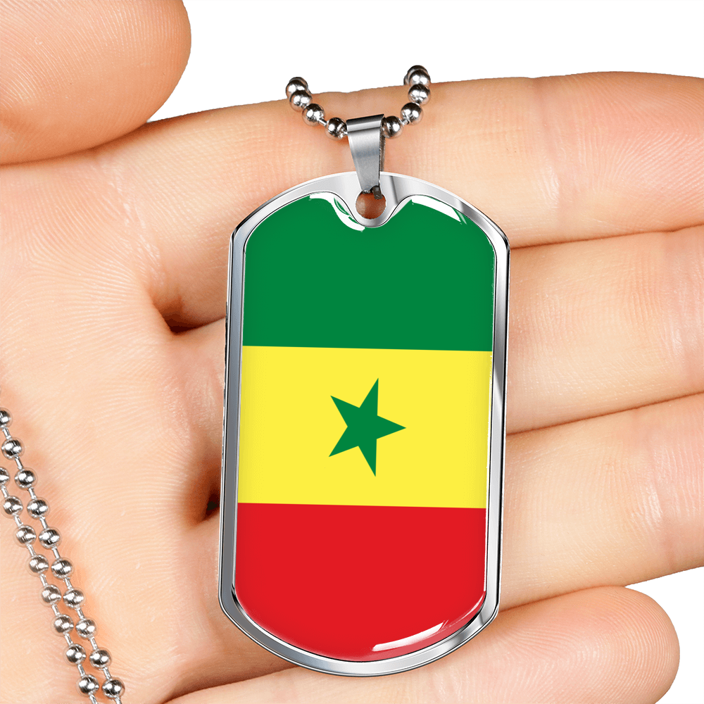 Senegal Flag Necklace Stainless Steel or 18k Gold Dog Tag 24" Chain-Express Your Love Gifts