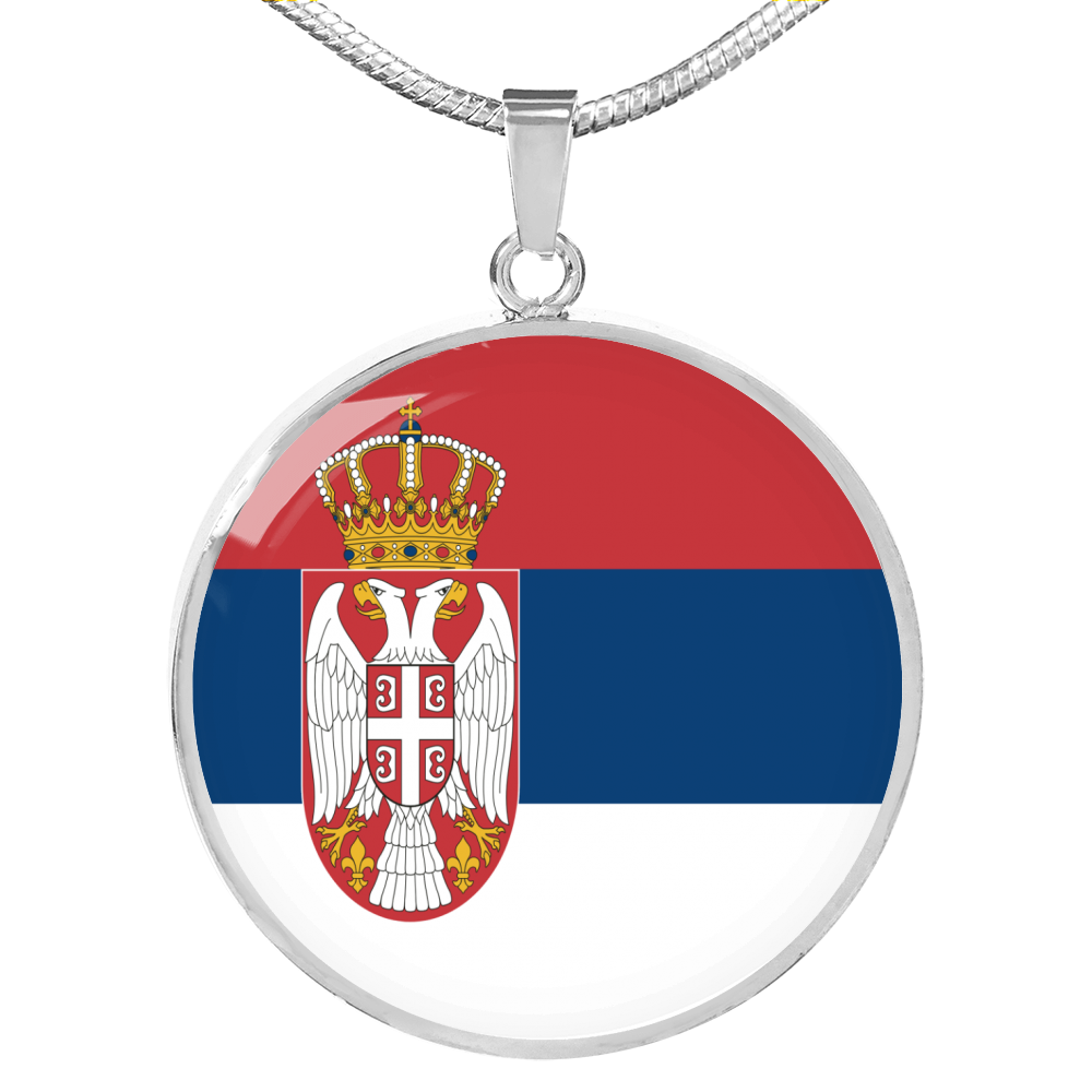 Serbia Flag Necklace Circle Pendant Stainless Steel or 18k Gold 18-22"-Express Your Love Gifts