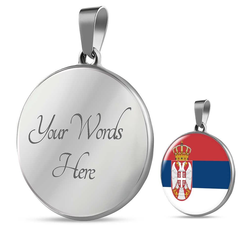 Serbia Flag Necklace Circle Pendant Stainless Steel or 18k Gold 18-22"-Express Your Love Gifts