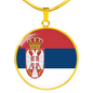 Serbia Flag Necklace Circle Pendant Stainless Steel or 18k Gold 18-22"-Express Your Love Gifts